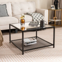 Costway Modern Glass Top Coffee Table Home Square Center Table Accent Sofa Side Table - thumbnail 4