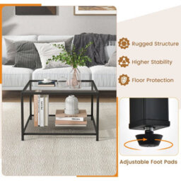 Costway Modern Glass Top Coffee Table Home Square Center Table Accent Sofa Side Table - thumbnail 7