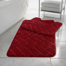 Homes & Linen Block Bricks Bath Mat Set Non Slip Pedestal Set Extra Absorbent 100% Memory Foam Bathroom Toilet Mat Rug Set