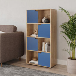 Urbn-Living Urbnliving 119Cm Height 8 Cube Oak Bookcase 4 Blue Door Display Shelf Storage Cupboard  Shelving - thumbnail 2