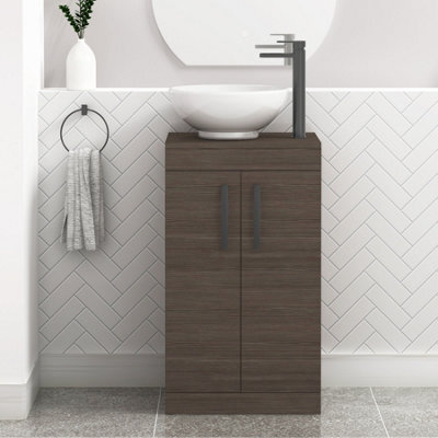 Royal Bathrooms 500mm Floor Standing Vanity Unit 2 Door Grey Elm & Countertop Basin - Breeze With Matt Black Handle - image 1