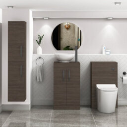 Royal Bathrooms 500mm Floor Standing Vanity Unit 2 Door Grey Elm & Countertop Basin - Breeze With Matt Black Handle - thumbnail 2