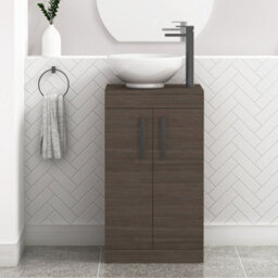 Royal Bathrooms 500mm Floor Standing Vanity Unit 2 Door Grey Elm & Countertop Basin - Breeze With Matt Black Handle - thumbnail 1