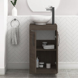 Royal Bathrooms 500mm Floor Standing Vanity Unit 2 Door Grey Elm & Countertop Basin - Breeze With Matt Black Handle - thumbnail 3