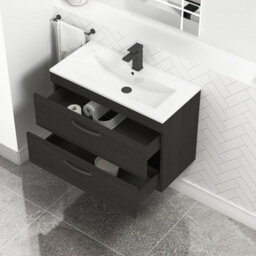 Royal Bathrooms Turin Hale Black 800mm Wall Hung Vanity Unit 2 Drawer With Minimalist Basin Sink & Matt Black Handles - thumbnail 3