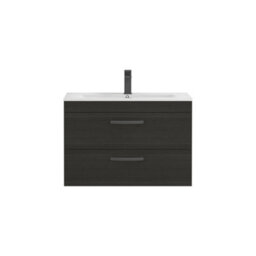 Royal Bathrooms Turin Hale Black 800mm Wall Hung Vanity Unit 2 Drawer With Minimalist Basin Sink & Matt Black Handles - thumbnail 6