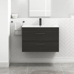 Royal Bathrooms Turin Hale Black 800mm Wall Hung Vanity Unit 2 Drawer With Minimalist Basin Sink & Matt Black Handles - thumbnail 1