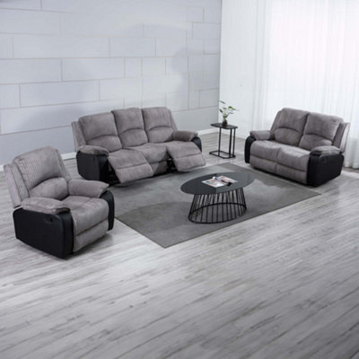 More4Homes Postana Manual Recliner Jumbo Cord 1+2+3 Seater Sofa Set (Grey) - image 1