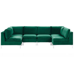 Beliani Modular U-Shape Sofa 6 Seater Evja Velvet Green