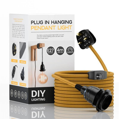 Ledsone Industrial E27 Plug-In Lamp Holder, Pendant Light With Dimmer Switch, 4M Gold Fabric Cable - image 1