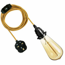 Ledsone Industrial E27 Plug-In Lamp Holder, Pendant Light With Dimmer Switch, 4M Gold Fabric Cable - thumbnail 7