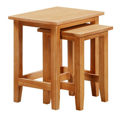 Nest Of Tables, 2 Small Oak Wooden Nesting Tables, Side Coffee Table - image 1