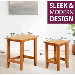 Nest Of Tables, 2 Small Oak Wooden Nesting Tables, Side Coffee Table - thumbnail 2