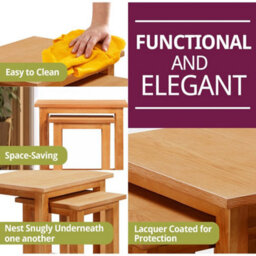 Nest Of Tables, 2 Small Oak Wooden Nesting Tables, Side Coffee Table - thumbnail 4