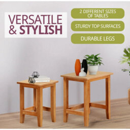 Nest Of Tables, 2 Small Oak Wooden Nesting Tables, Side Coffee Table - thumbnail 5
