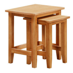 Nest Of Tables, 2 Small Oak Wooden Nesting Tables, Side Coffee Table - thumbnail 1