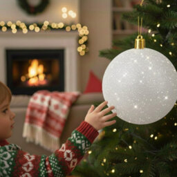 Shatchi 20Cm White Glitter Christmas Bauble - Christmas Tree & Home Décor Ornament - thumbnail 7