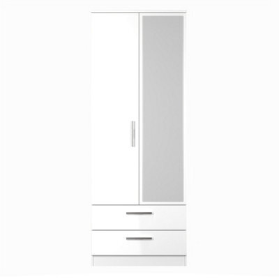 Trent 2 Drawer Double Mirror Wardrobe In White Gloss & White Matt (Ready Assembled) - image 1