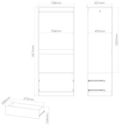 Trent 2 Drawer Double Mirror Wardrobe In White Gloss & White Matt (Ready Assembled) - thumbnail 7