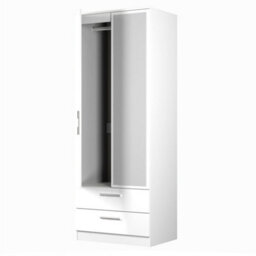 Trent 2 Drawer Double Mirror Wardrobe In White Gloss & White Matt (Ready Assembled) - thumbnail 5