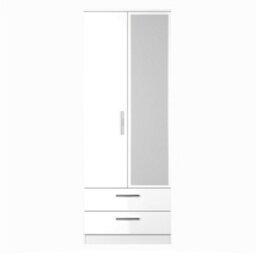 Trent 2 Drawer Double Mirror Wardrobe In White Gloss & White Matt (Ready Assembled) - thumbnail 1
