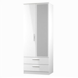 Trent 2 Drawer Double Mirror Wardrobe In White Gloss & White Matt (Ready Assembled) - thumbnail 3