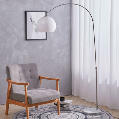 Darphe Modern Curved Bedroom Floor Lamp With White Lampshade,adjustable Height,e27 Base,for Living Room And Bedroom,marble Base - image 1