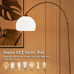 Darphe Modern Curved Bedroom Floor Lamp With White Lampshade,adjustable Height,e27 Base,for Living Room And Bedroom,marble Base - thumbnail 4