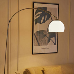 Darphe Modern Curved Bedroom Floor Lamp With White Lampshade,adjustable Height,e27 Base,for Living Room And Bedroom,marble Base - thumbnail 2