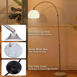 Darphe Modern Curved Bedroom Floor Lamp With White Lampshade,adjustable Height,e27 Base,for Living Room And Bedroom,marble Base - thumbnail 3