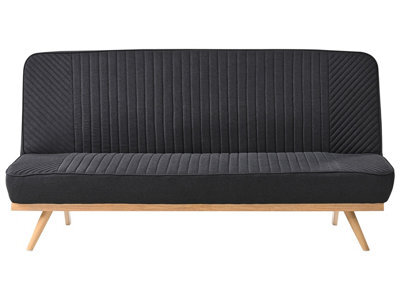 Wyld And Coco Black 2-Seater Fabric Sofa Bed With Tufted Backrest And Wood-Effect Legs, Compact 191 X 73 X 84 Cm - image 1