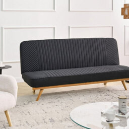 Wyld And Coco Black 2-Seater Fabric Sofa Bed With Tufted Backrest And Wood-Effect Legs, Compact 191 X 73 X 84 Cm - thumbnail 2