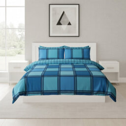 Box Print Duvet Cover Set Contemporary Square Pattern Bedding Teal