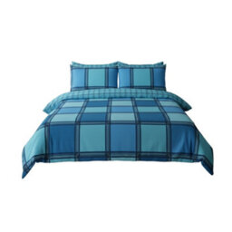 Box Print Duvet Cover Set Contemporary Square Pattern Bedding Teal - thumbnail 2