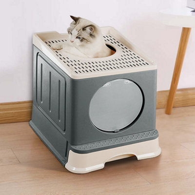 Thehotsale Grey Full Enclosed Foldable Cat Litter Box With Scoop - image 1