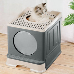 Thehotsale Grey Full Enclosed Foldable Cat Litter Box With Scoop - thumbnail 2