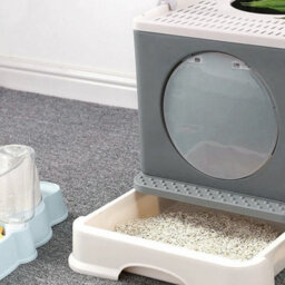 Thehotsale Grey Full Enclosed Foldable Cat Litter Box With Scoop - thumbnail 7