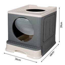 Thehotsale Grey Full Enclosed Foldable Cat Litter Box With Scoop - thumbnail 8