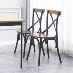 Nordlys Set Of 2 Metal And Brown Wood Dining Chairs Industrial Style Dining Room - thumbnail 3