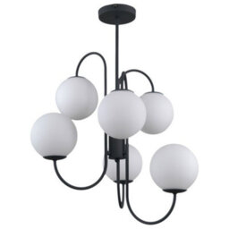 Luminosa Lighting Luminosa Industrial And Retro Hanging Pendant Black 6 Light  With White Shade, G9 - thumbnail 2