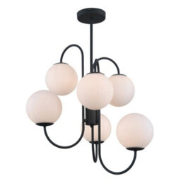 Luminosa Lighting Luminosa Industrial And Retro Hanging Pendant Black 6 Light  With White Shade, G9 - thumbnail 1