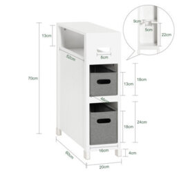 Sobuy Bzr83-W, Bathroom Cabinet Storage Cabinet Bathroom Toilet Paper Roll Holder,white,w60Xd20Xh70 - thumbnail 3