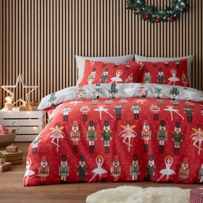 Fusion Nutcracker Festive Character Print Red Duvet Cover Set - image 1