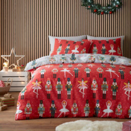 Fusion Nutcracker Festive Character Print Red Duvet Cover Set
