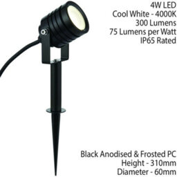 Ip65 Outdoor Ground Spike Lamp Wall & Sign Light 4W Cool White Led Matt Black - thumbnail 2