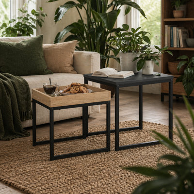 Wyld Haus Lavi Set Of 2 Boxy Nesting Tables, Black And Wood-Effect, Square 45 X 45 X 45 Cm - image 1