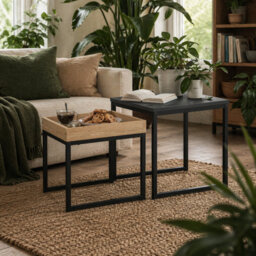 Wyld Haus Lavi Set Of 2 Boxy Nesting Tables, Black And Wood-Effect, Square 45 X 45 X 45 Cm - thumbnail 1