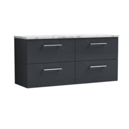 Nuie Arno Wall Hung 4-Drawer Modern Vanity Unit With Carrera Marble Laminate Worktop
