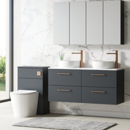 Nuie Arno Wall Hung 4-Drawer Modern Vanity Unit With Carrera Marble Laminate Worktop - thumbnail 3