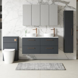 Nuie Arno Wall Hung 4-Drawer Modern Vanity Unit With Carrera Marble Laminate Worktop - thumbnail 4